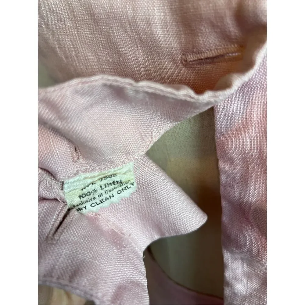 Vintage 1960s Linen Skirt Set Baby Pink Embroidered Susan Thomas Size Small/MD
